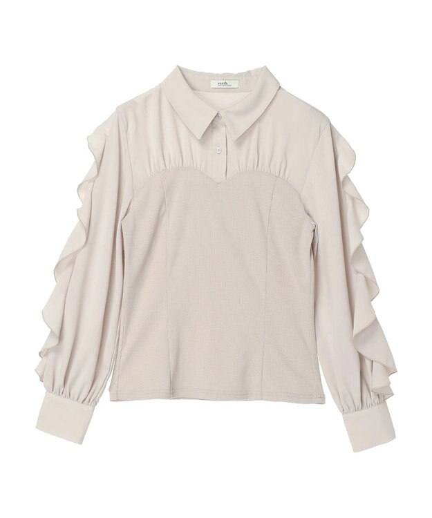earth music&ecology ドッキングフリルシャツ見えプルオーバー Beige