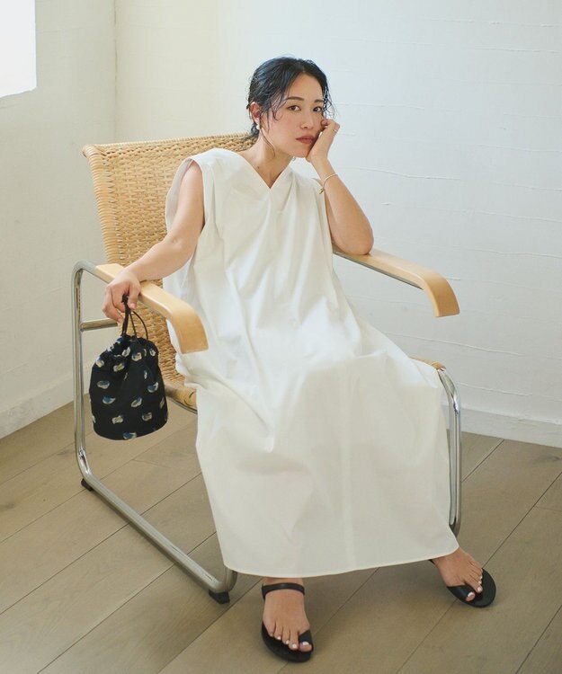 #Newans 【ANSWER for モダンベーシック】ダブルVネックロングワンピース ホワイト系