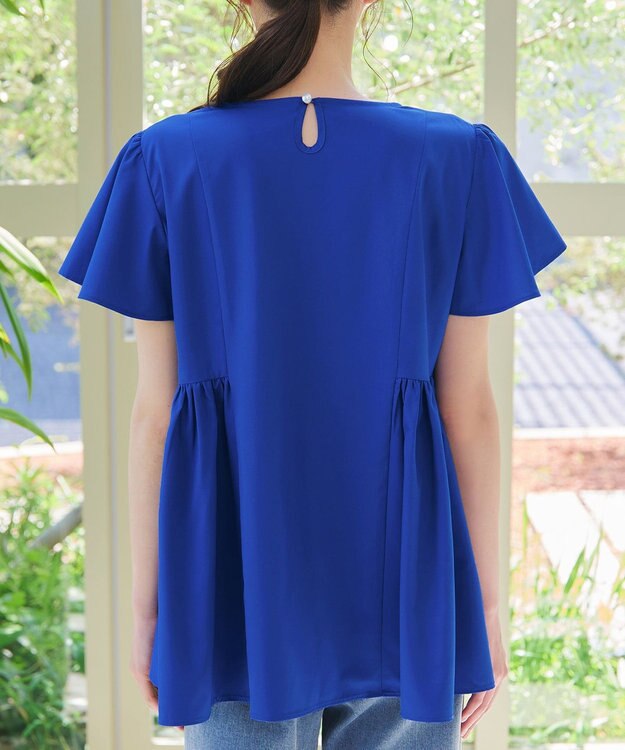 Tiaclasse 【洗える】ペプラムギャザーピンタックブラウス ブルー