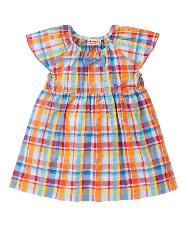 MIKI HOUSE HOT BISCUITS 【80-120cm】 チェック柄 フレンチスリーブ ワンピース マルチカラー
