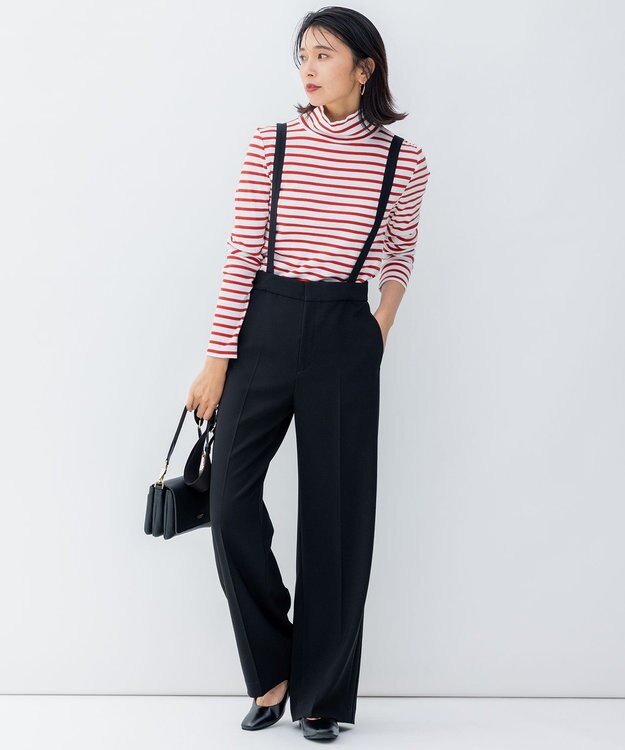 23区 【洗える】ストレッチダブルクロス サスペンダーパンツ ブラック系