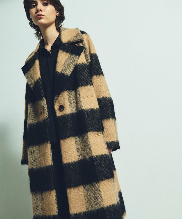 GRACE CONTINENTAL シャギーチェックチェスターコート キャメル