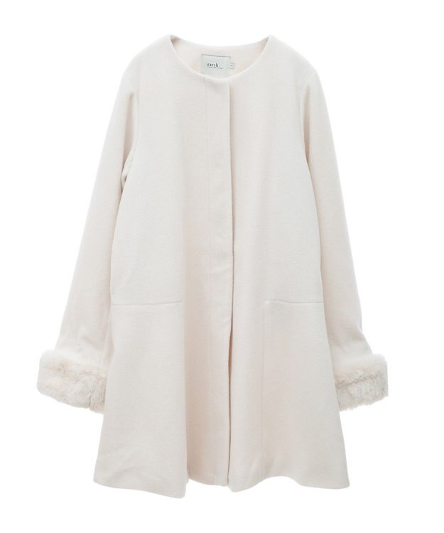 earth music&ecology ファーカフスノーカラーコート ブラック