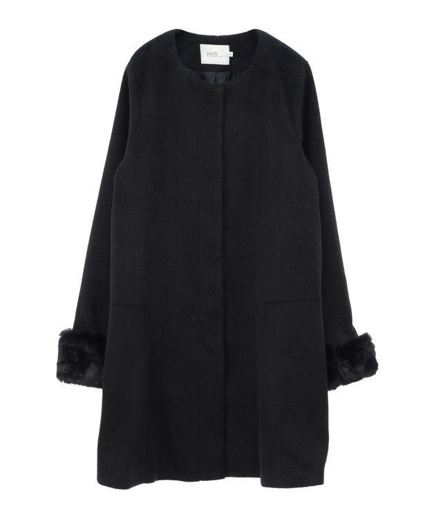 earth music&ecology ファーカフスノーカラーコート ブラック