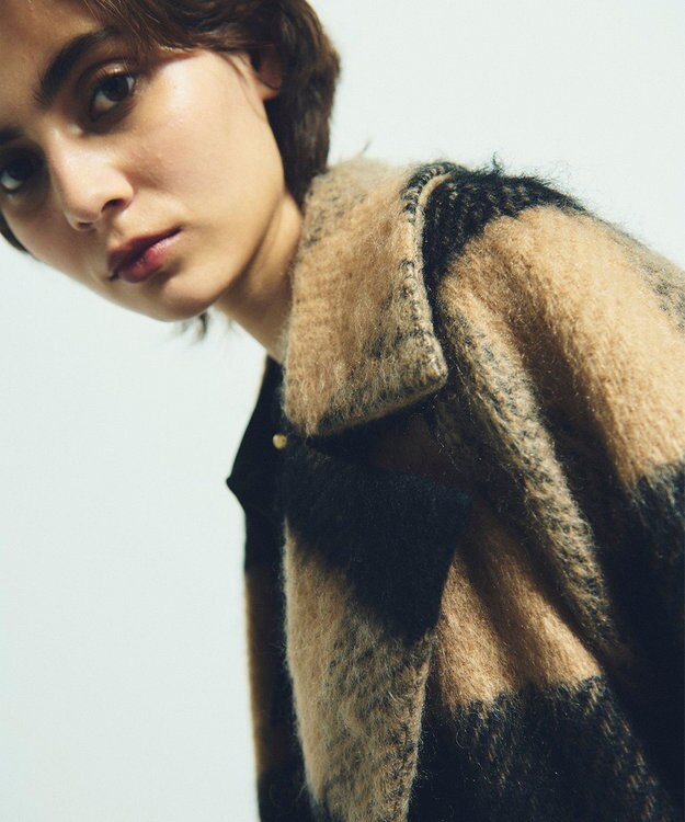 GRACE CONTINENTAL シャギーチェックチェスターコート キャメル