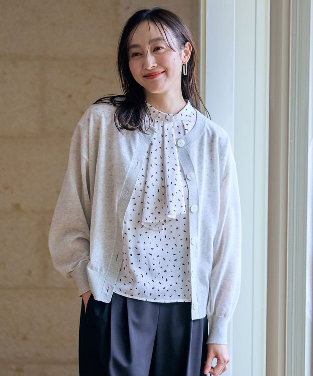 ANY L 【洗濯機可/アンチピリング/接触冷感】シアークルーネックカーディガン グレー