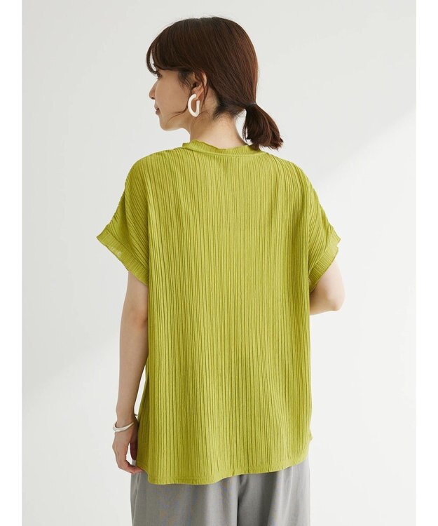 Green Parks プリーツ加工フレンチスリーブカットプルオーバー Lime Green
