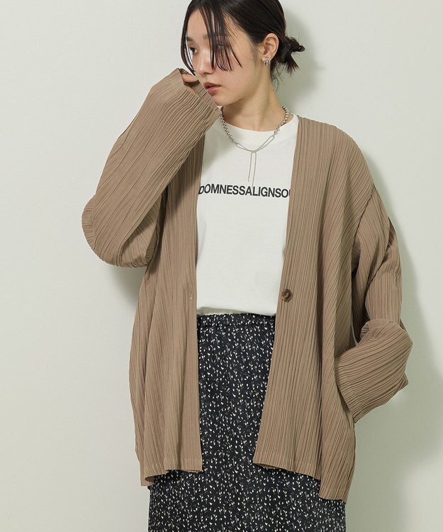 Green Parks ・ＥＬＥＮＣＡＲＥ　ＤＵＥ　プリーツノーカラージャケッ Gray Beige