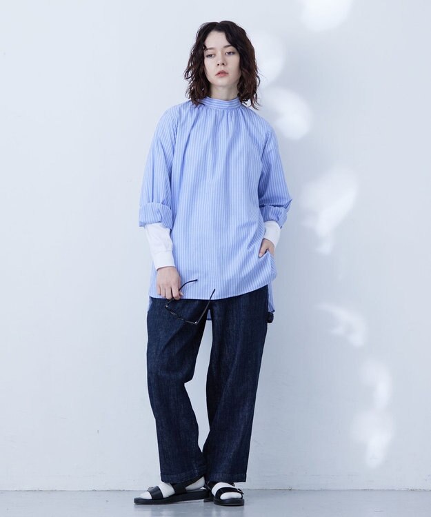 J.PRESS YORK STREET 【WOMEN】バックボタン ストライプブラウス ブルー系1