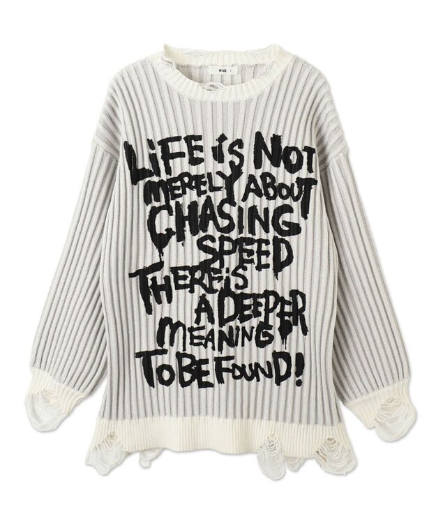 WEGO クラッシュリブBIGニットプルオーバー オフホワイト