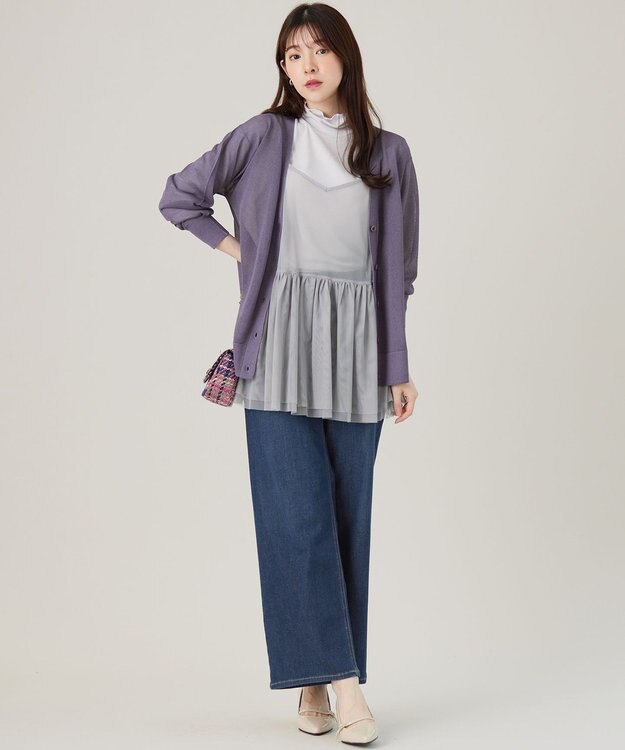 ANY SIS 【洗える】シアーVネック カーディガン パープル