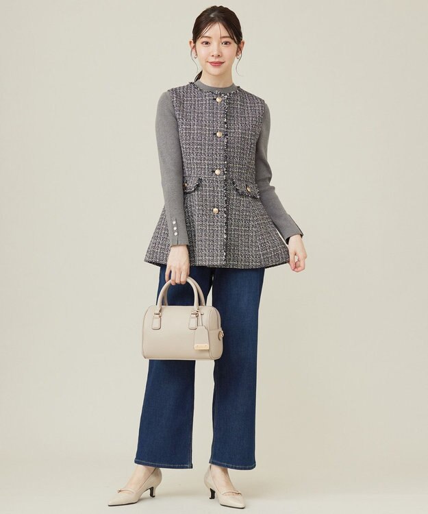 ANY SIS 【洗える】リブインナー ニット ライトグレー