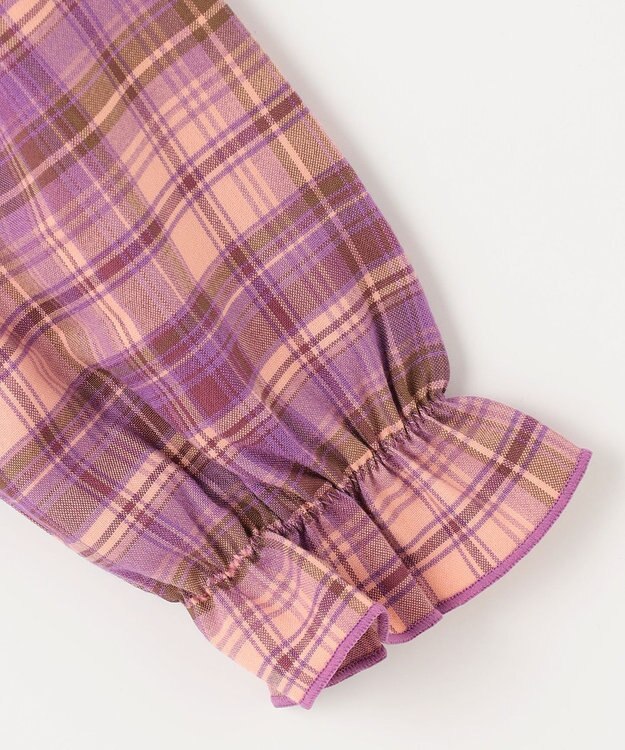 ANY KIDS チェック袖 ドッキング プルオーバー ピンク