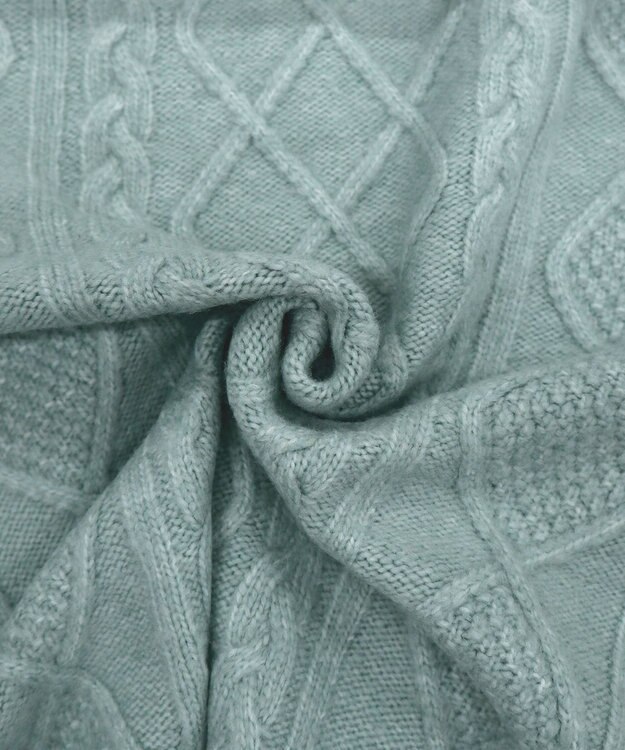 Tiaclasse 【洗える】アラン柄キーネックニットトップス ミント