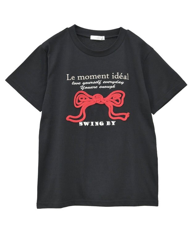 Green Parks ・ｓｗｉｎｇ　ｂｙ　リボンモチーフコード刺繍ＴＥＥ Black