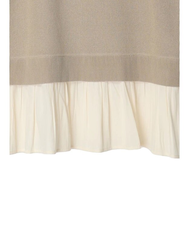 Green Parks とろみ布帛ドッキングニットチュニック Beige