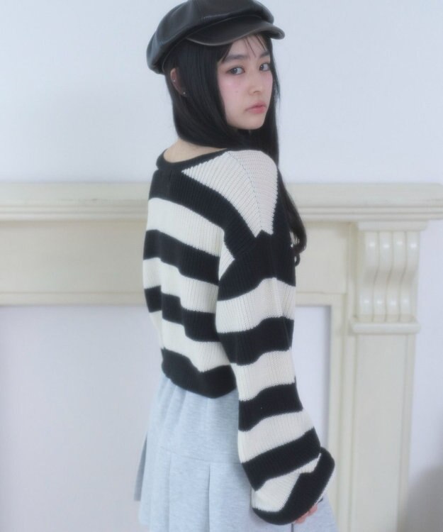 WEGO リボンカーディガン ブラックボーダー