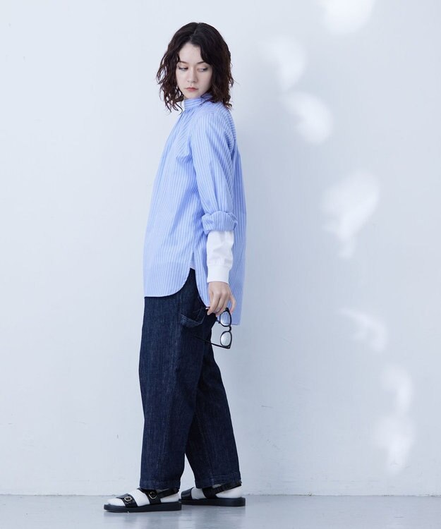 J.PRESS YORK STREET 【WOMEN】バックボタン ストライプブラウス ブルー系1