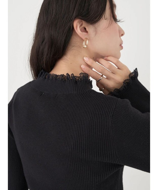 earth music&ecology レースドッキングリブニット Black