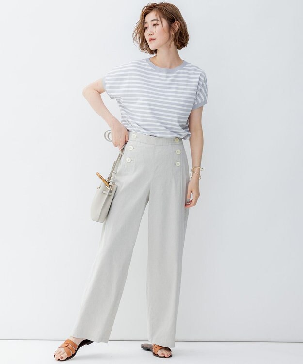 23区 L 【洗える】リネンヴィスコースストレッチ マリンパンツ ベージュ系