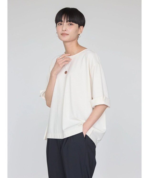 AMERICAN HOLIC 接触冷感バックタック袖折り返しカットプルオーバー Off White