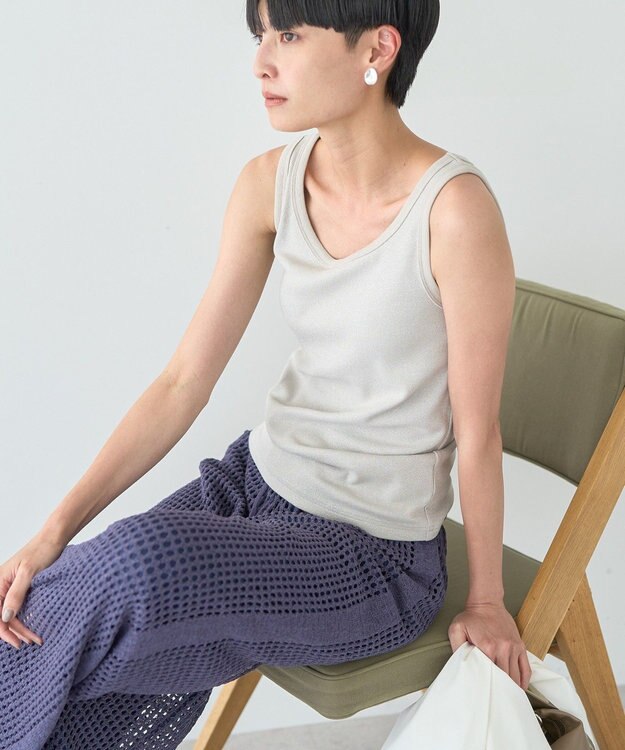 AMERICAN HOLIC ラメテレコタンクトップ Gray Beige