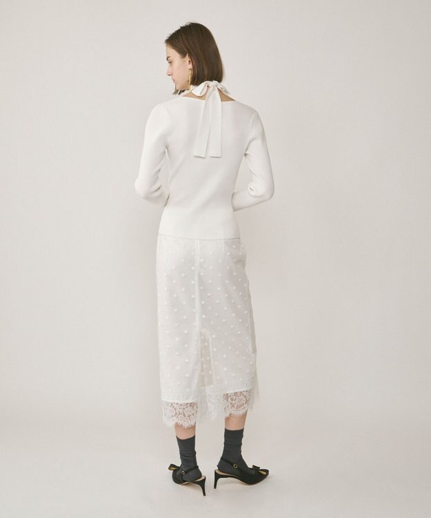 GRACE CONTINENTAL ボウタイリブニットトップ ホワイト