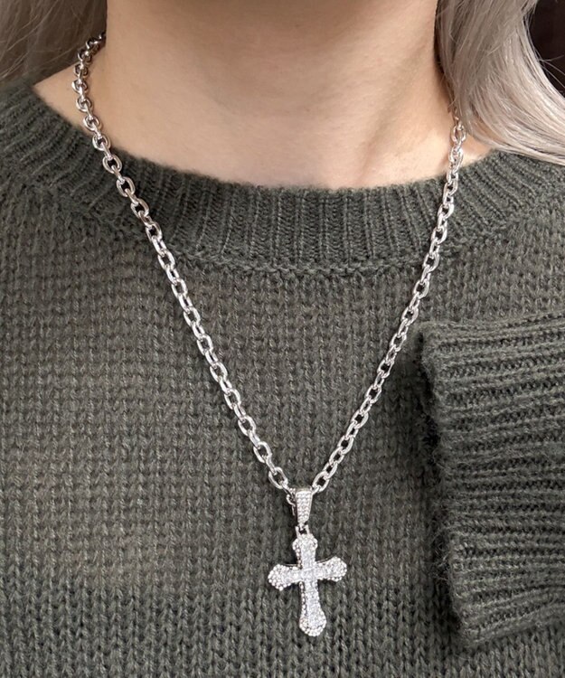 WEGO Lクロスビジューネックレス シルバー