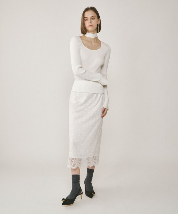 GRACE CONTINENTAL ボウタイリブニットトップ ホワイト