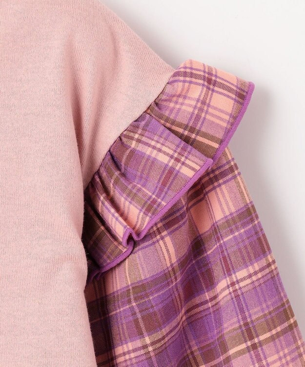 ANY KIDS チェック袖 ドッキング プルオーバー ピンク