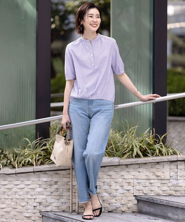 J.PRESS LADIES 【洗える】BASIC STRETCH DENIM ボーイフィット パンツ ブリーチ系