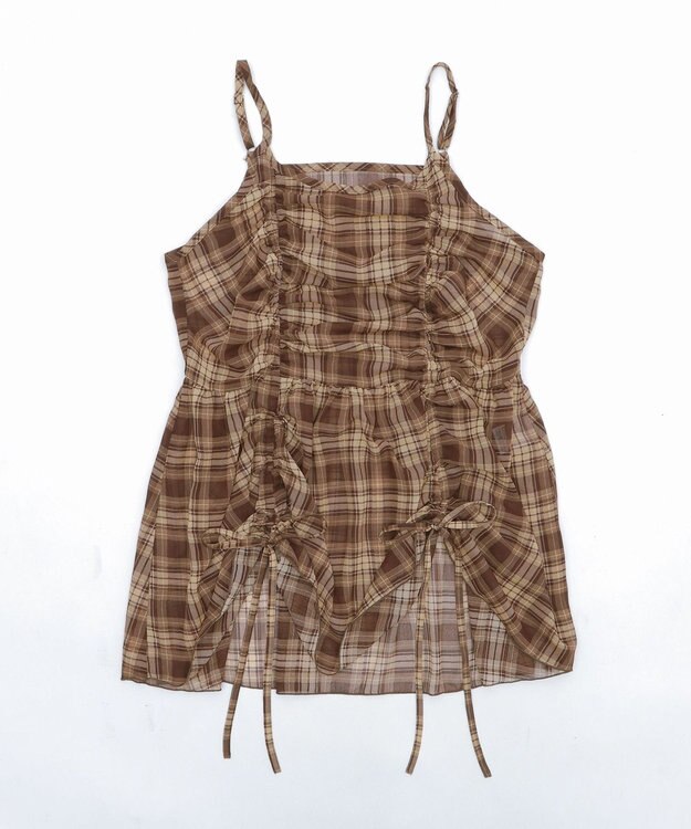 WEGO ドロストデザインキャミワンピース ブラウンチェック1