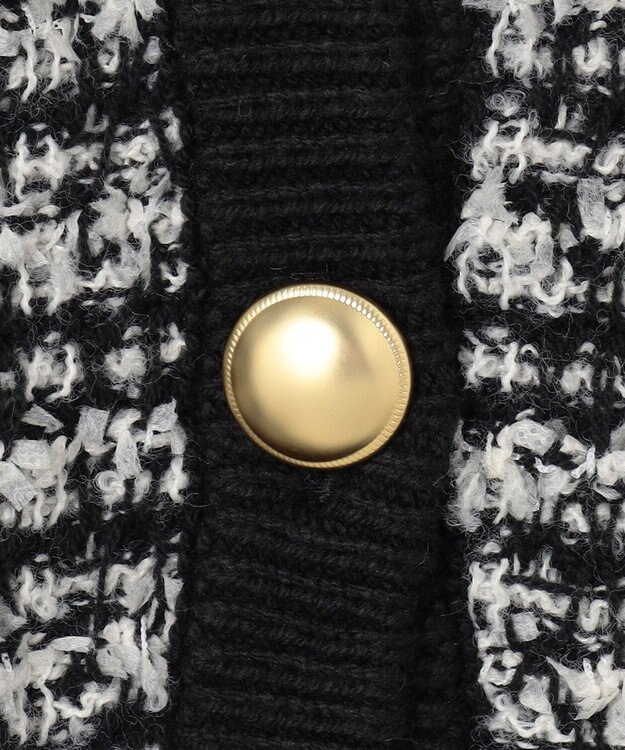 ANY 【洗濯機可】ツイードニットジャケット ブラック×ホワイト