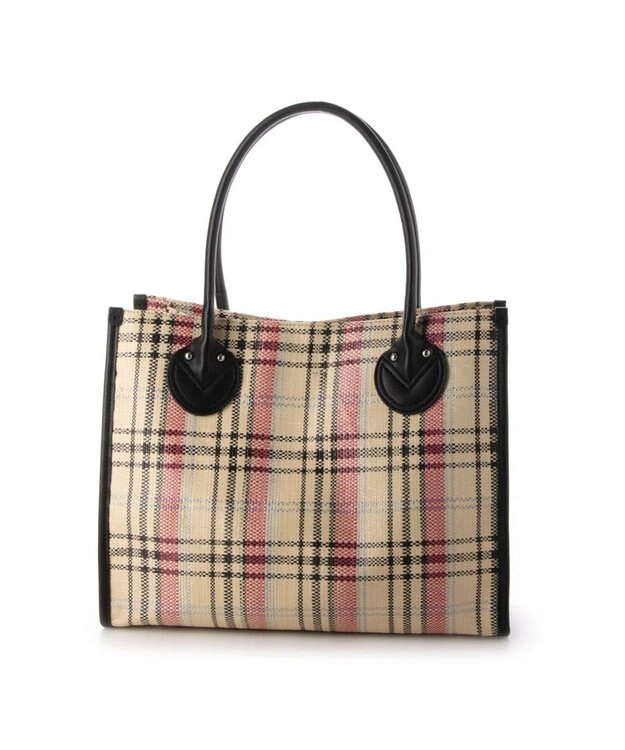 UNBILLION cachecache チェック柄ポリプロピレンシートトートバッグ ベージュ