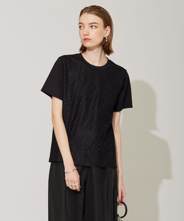 ICB 【洗える】レースコンビジャージー プルオーバー ブラック系