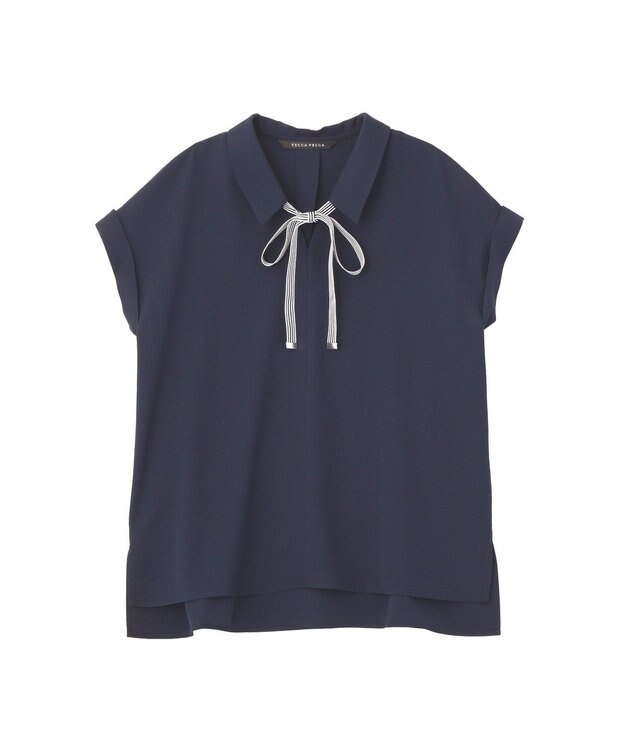 YECCA VECCA 2wayストライプリボンブラウス Navy