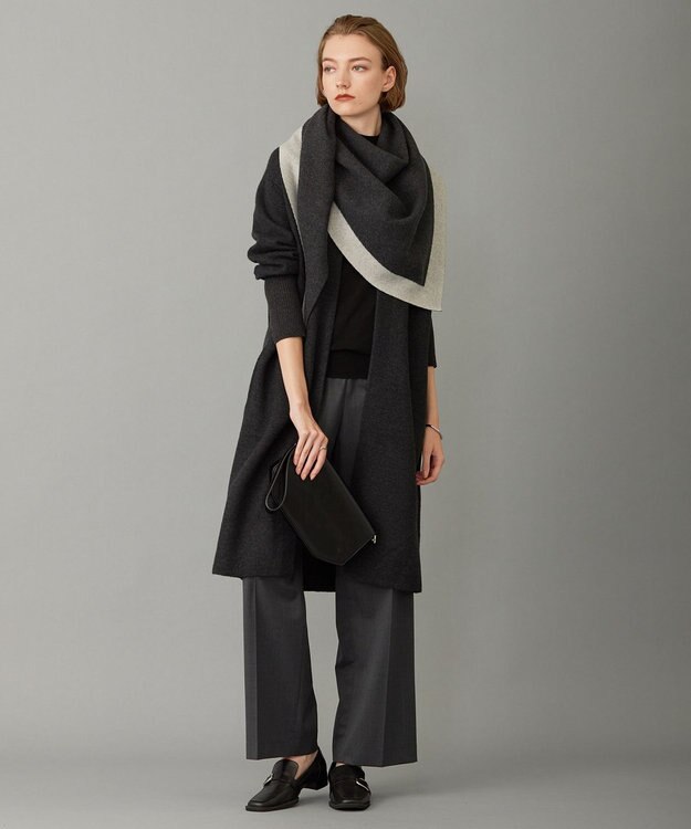 ICB ミルドウール アフガン型ニットストール チャコール×トープ系