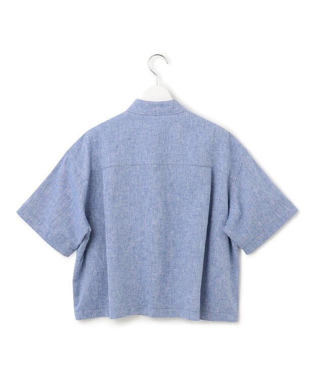 23区 【SLOW/洗える】リネンコットン 半袖クロップドシャツ ブルー系