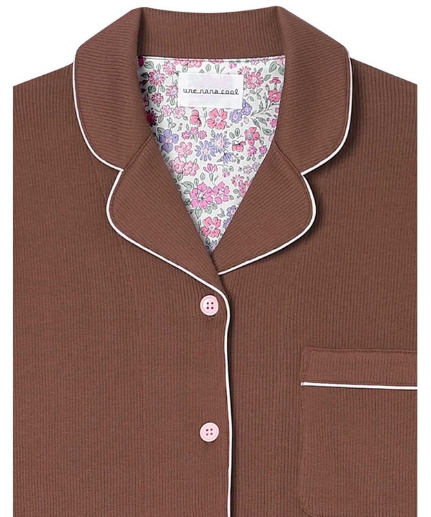 une nana cool 【綿混】ソフトコットンリブ 長袖開襟パジャマ MADE WITH LIBERTY FABRIC ダークブラウン