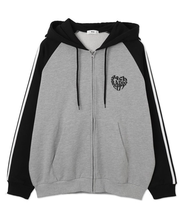 WEGO 【ユニセックス着用ITEM】ラグラングラフィックZIPパーカー ブラック