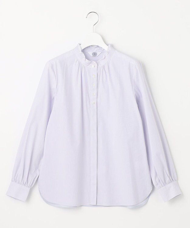 J.PRESS LADIES 【洗える】 BEZ VEGA フリル ストライプ ブラウス ふじ色系1