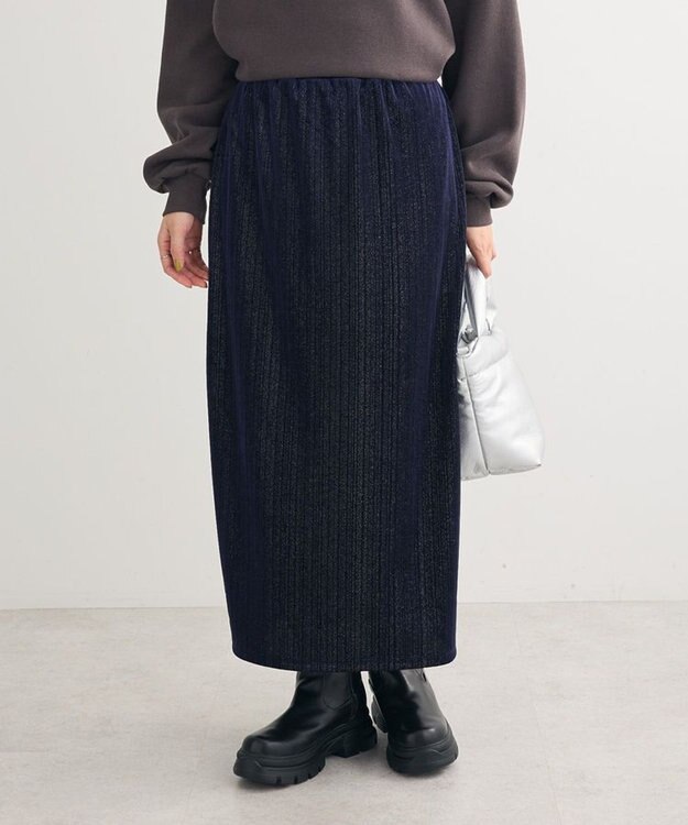 Green Parks ラメベロアＩラインスカート Navy