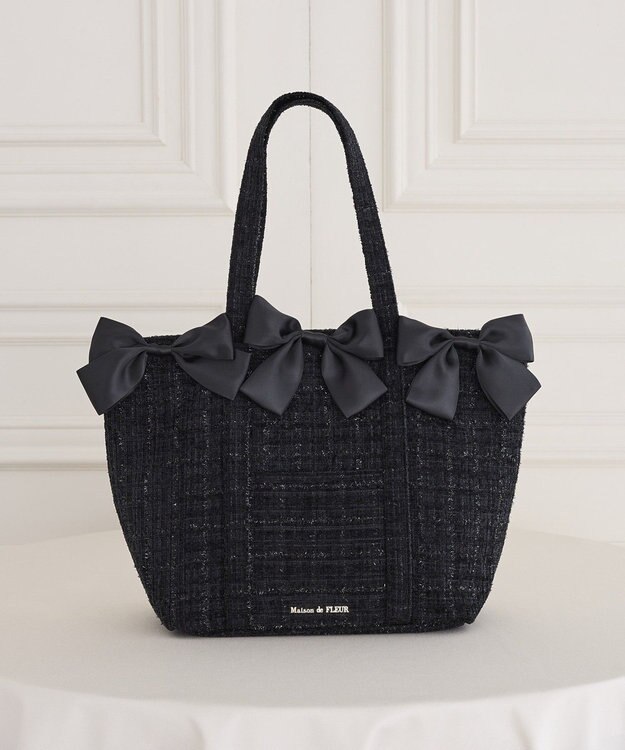 Maison de FLEUR ツイードボリュームリボントートバッグ Black