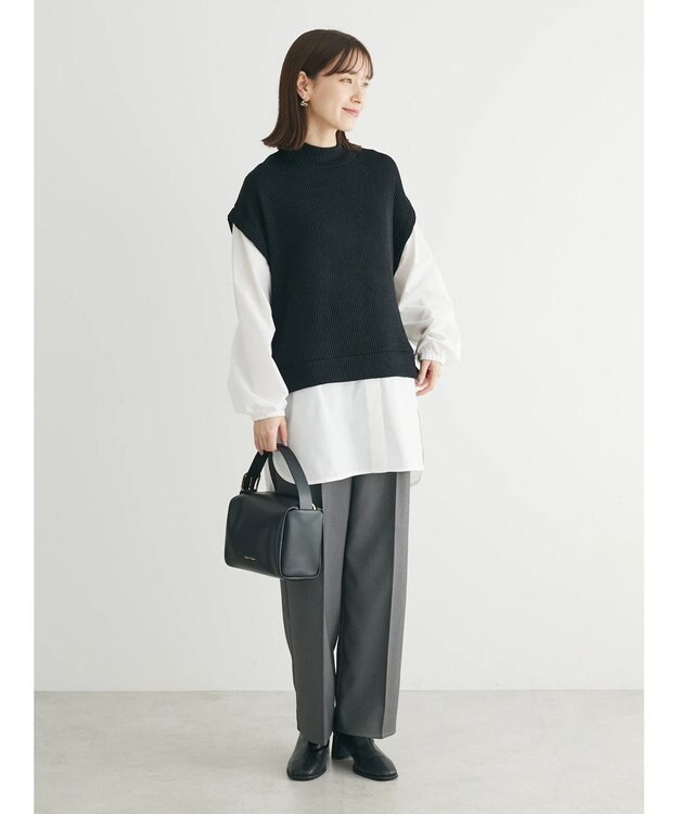 Green Parks ニットソードッキングチュニック Black