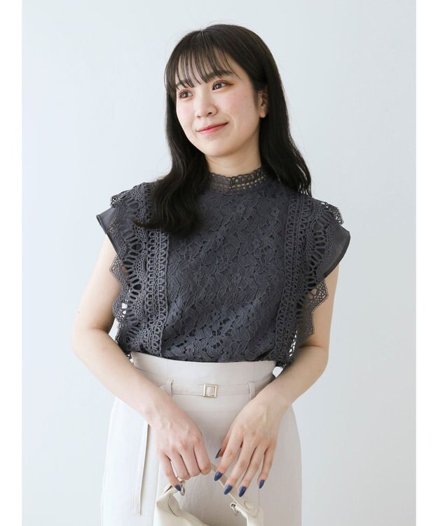 Green Parks ・Ｐｅｔｉｔ　Ｆｌｅｕｒ　フレンチレーシ－ブラウス Charcoal Gray