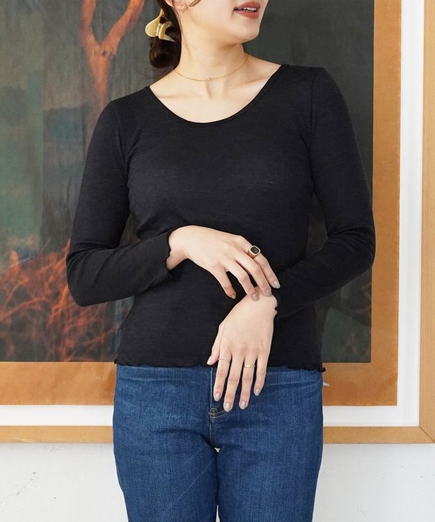 TOQUE 〈大草直子さんアドバイザー〉【天然素材】アルパカシルクリブ ロングT ブラック