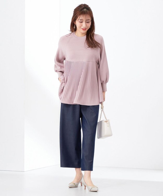 ANY SIS 【洗える】プリーツコンビ ニット ピンク