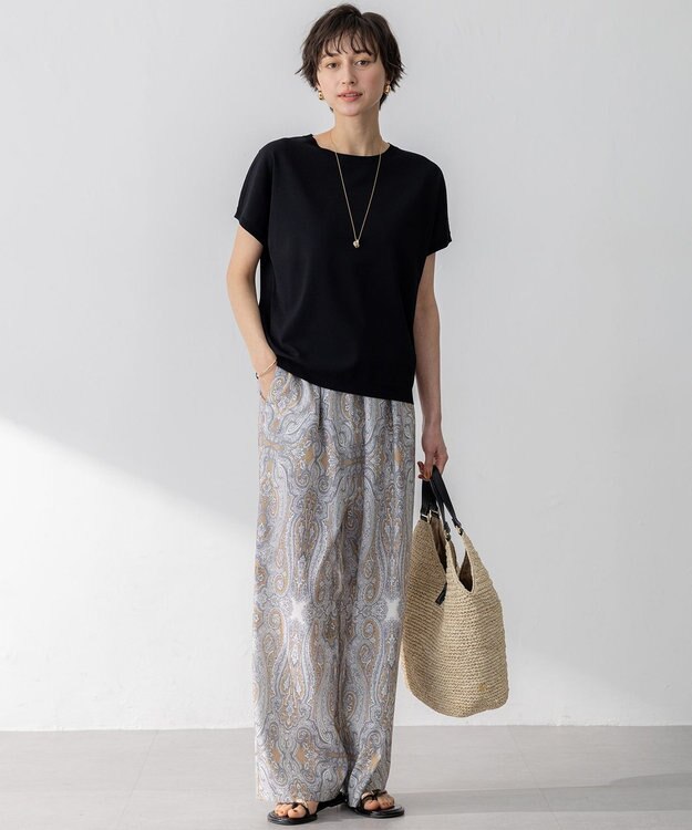 23区 【洗える】Rattiドローイングペイズリープリント ワイド パンツ ベージュプリント