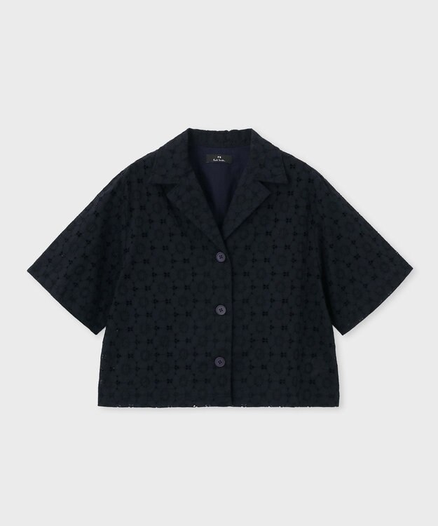 Paul Smith アイレットレース 半袖 シャツ ネイビー