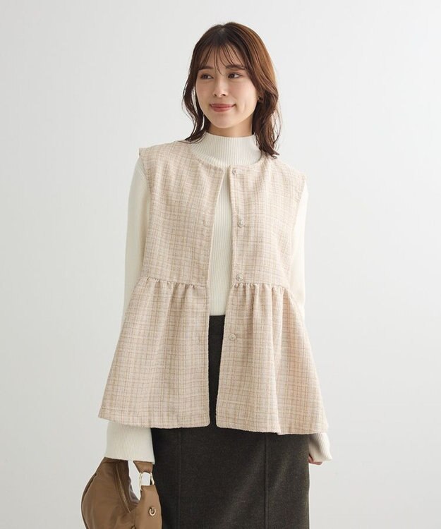 Green Parks ラメツィードペプラムベスト Light Beige